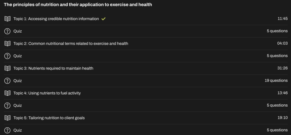 nutriton module in level 3 pt course - create fit