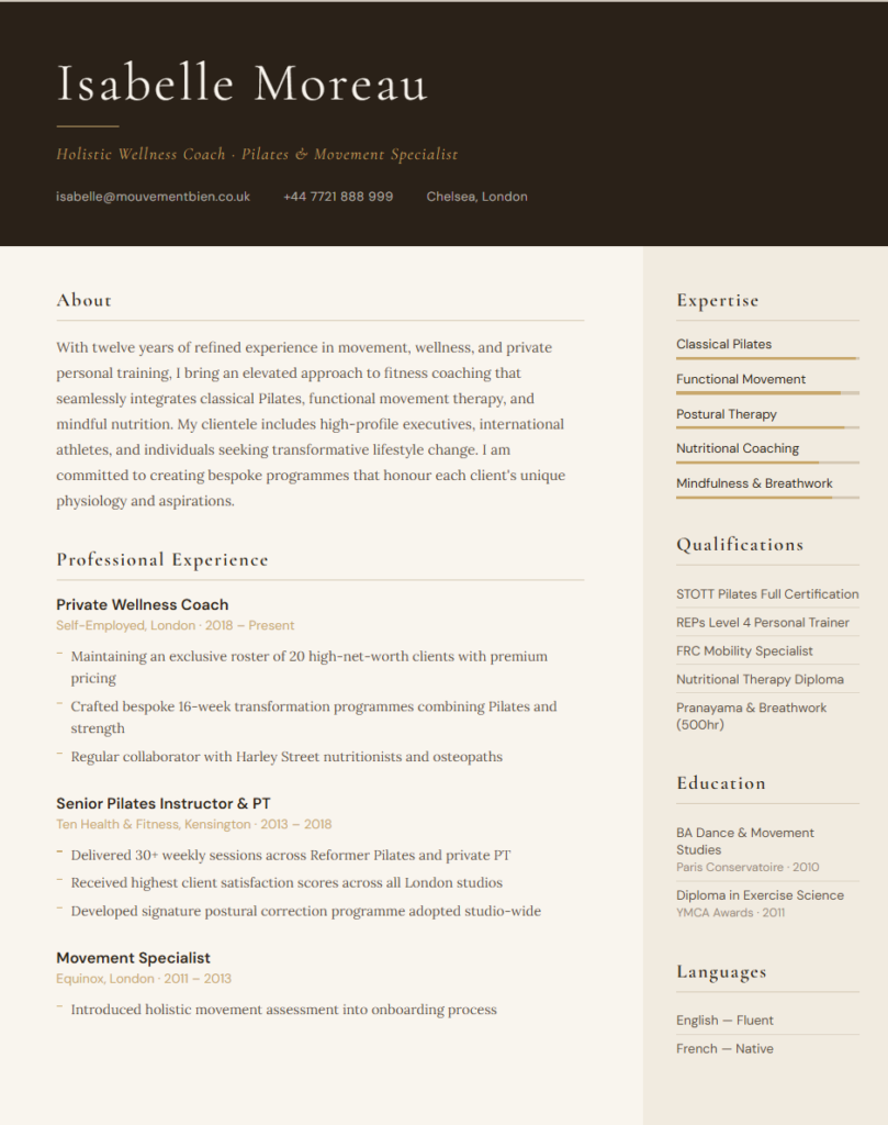 Corrective Exercise Specialist CV Example