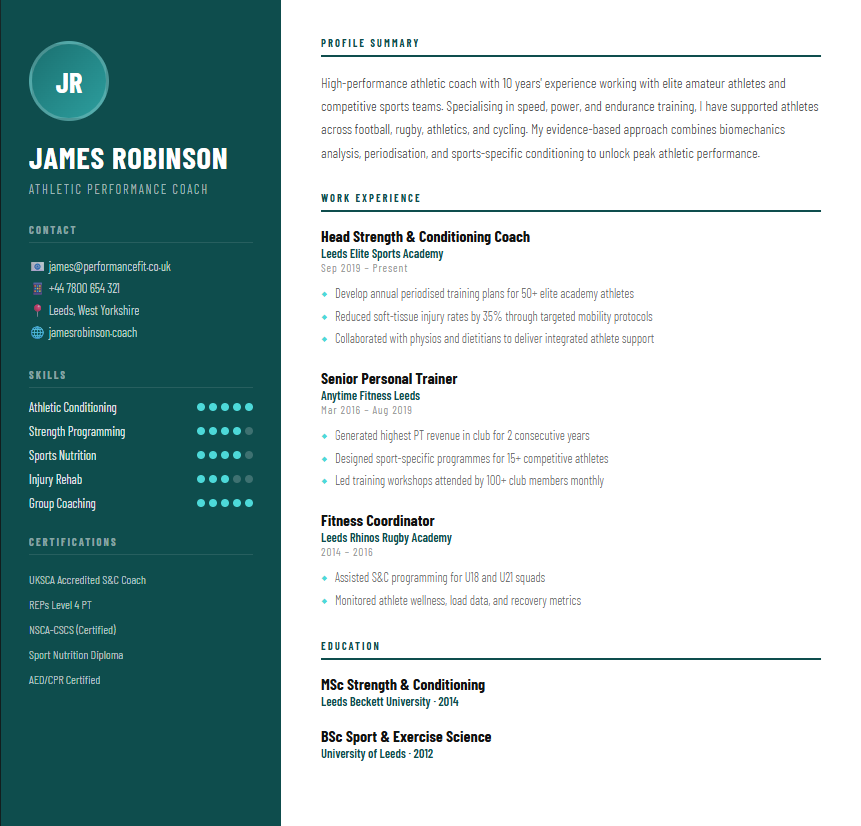 Senior Fitness Specialist CV Example